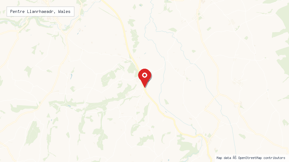 Street map of Pentre Llanrhaeadr, Wales with location pin