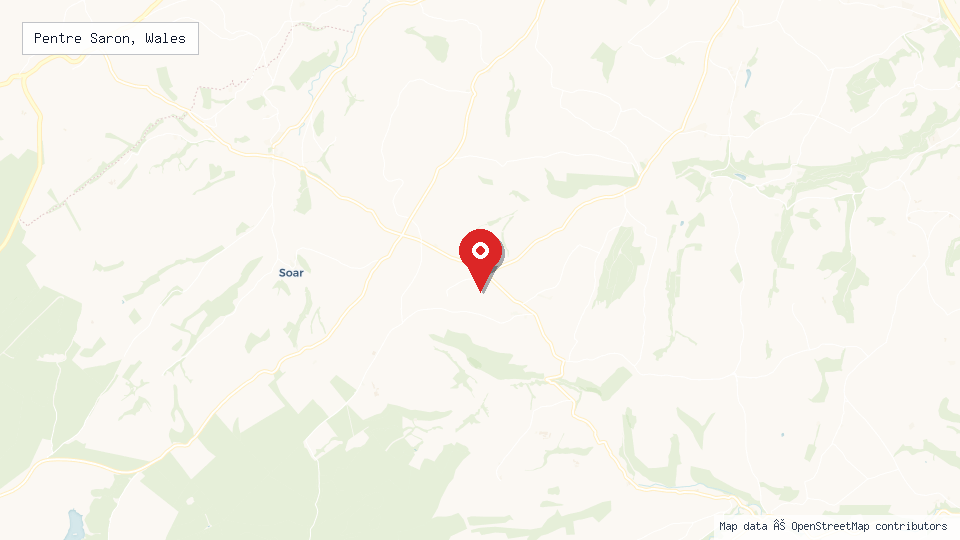Street map of Pentre Saron, Wales with location pin