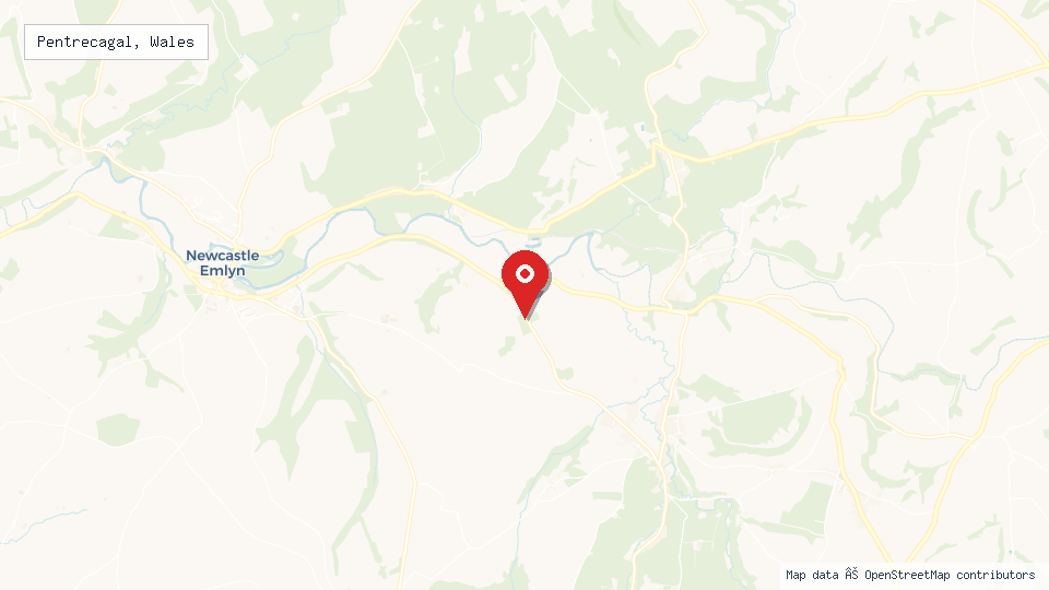 Street map of Pentrecagal, Wales with location pin