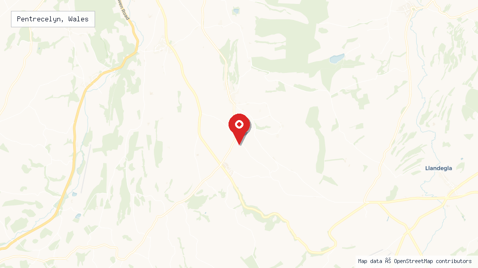Street map of Pentrecelyn, Wales with location pin