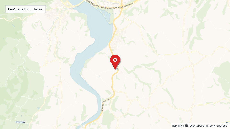 Street map of Pentrefelin, Wales with location pin