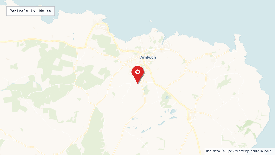 Street map of Pentrefelin, Wales with location pin