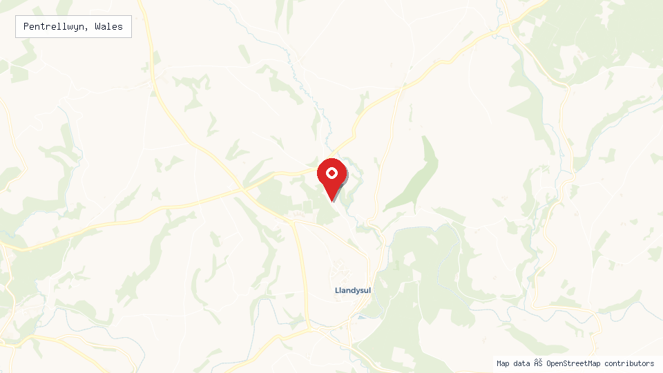 Street map of Pentrellwyn, Wales with location pin