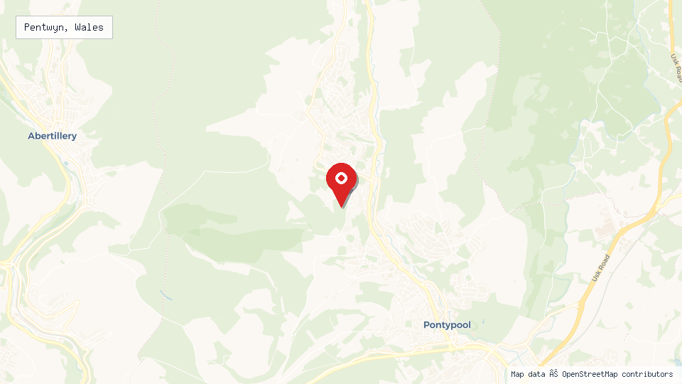 Street map of Pentwyn, Wales with location pin