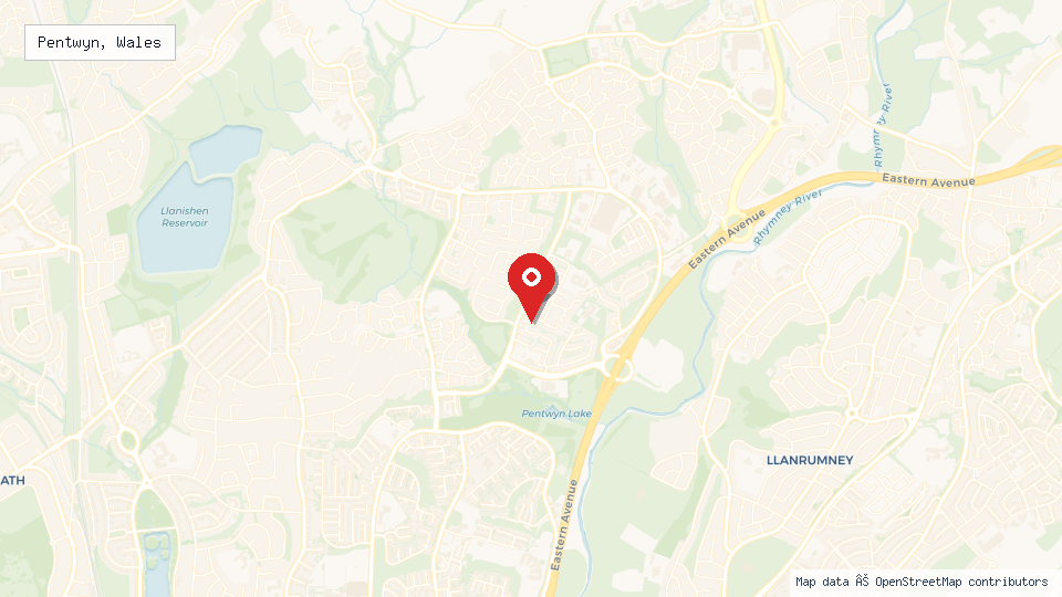 Street map of Pentwyn, Wales with location pin