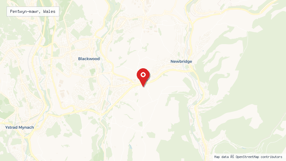 Street map of Pentwyn-mawr, Wales with location pin