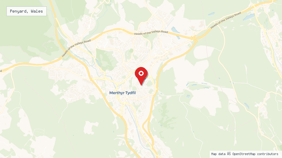 Street map of Penyard, Wales with location pin