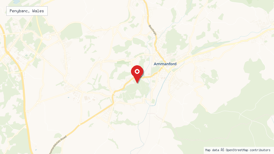 Street map of Penybanc, Wales with location pin
