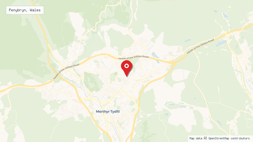 Street map of Penybryn, Wales with location pin