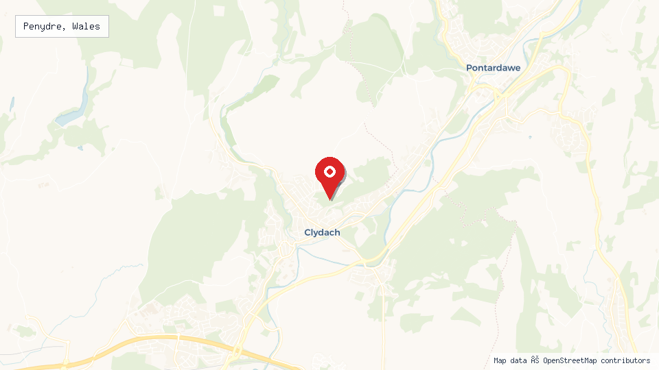Street map of Penydre, Wales with location pin