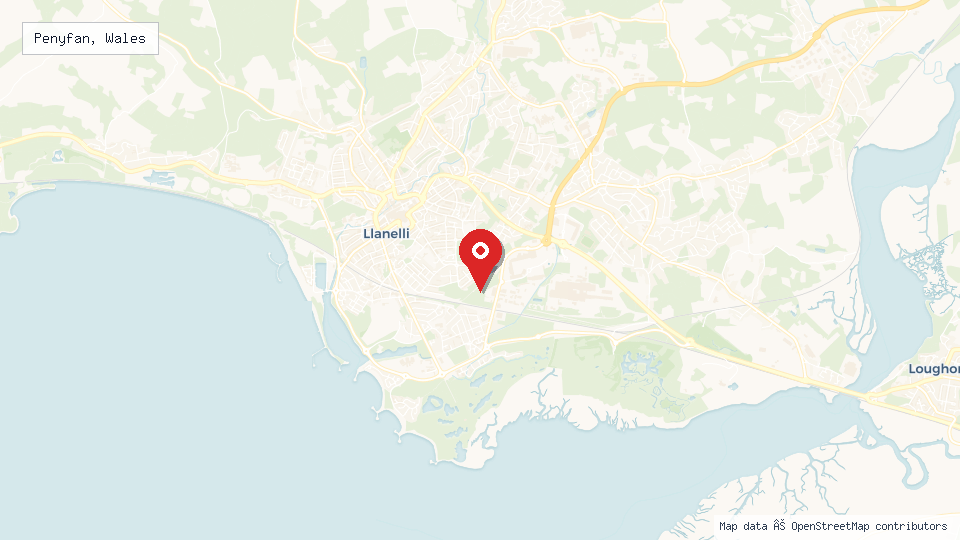 Street map of Penyfan, Wales with location pin