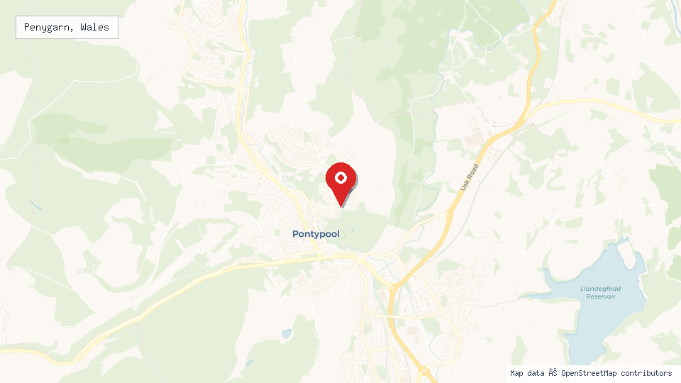 Street map of Penygarn, Wales with location pin