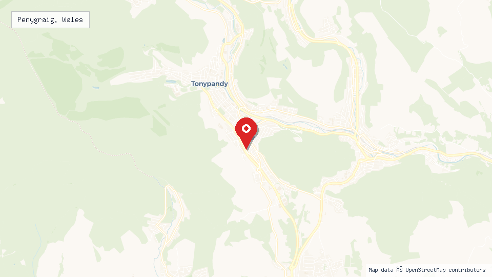 Street map of Penygraig, Wales with location pin