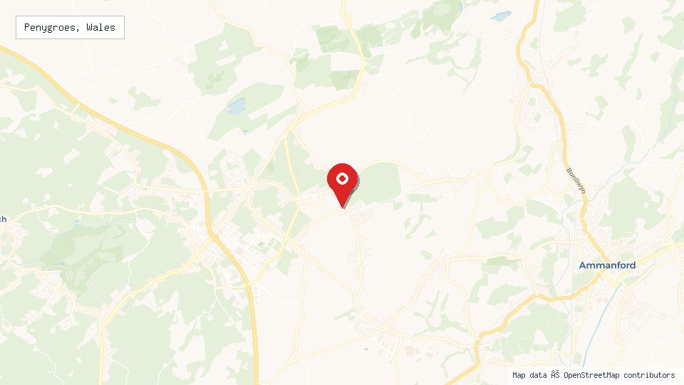 Street map of Penygroes, Wales with location pin
