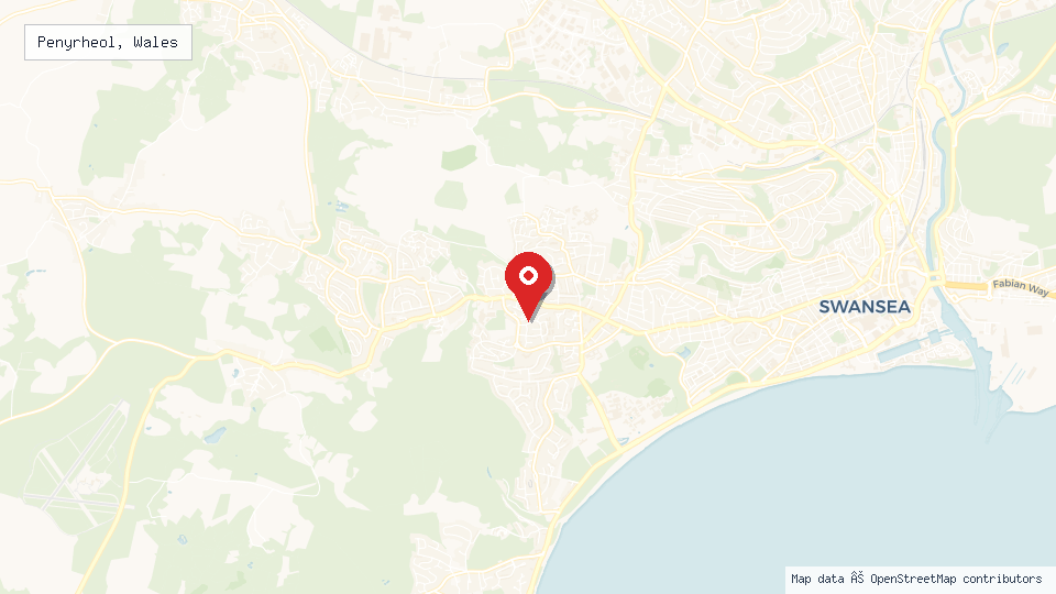 Street map of Penyrheol, Wales with location pin
