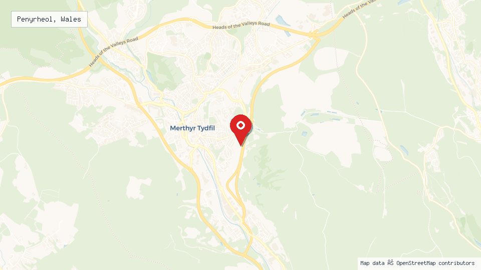 Street map of Penyrheol, Wales with location pin