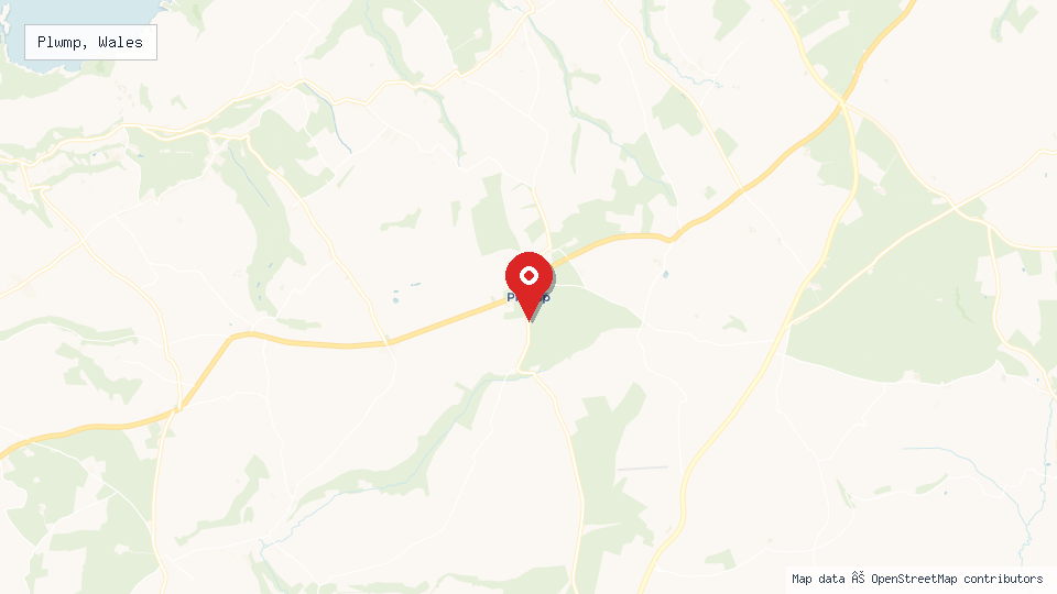 Street map of Plwmp, Wales with location pin
