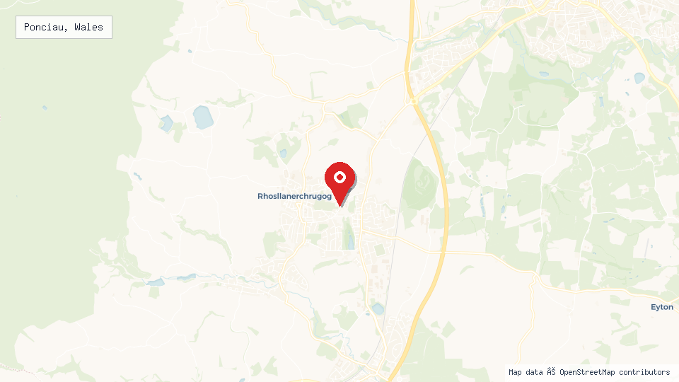 Street map of Ponciau, Wales with location pin