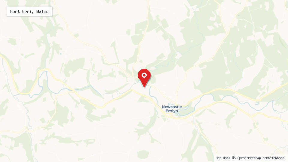 Street map of Pont Ceri, Wales with location pin