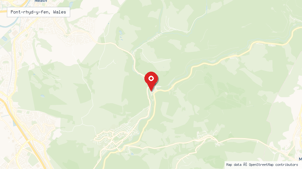Street map of Pont-rhyd-y-fen, Wales with location pin