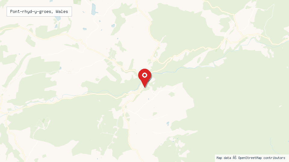 Street map of Pont-rhyd-y-groes, Wales with location pin