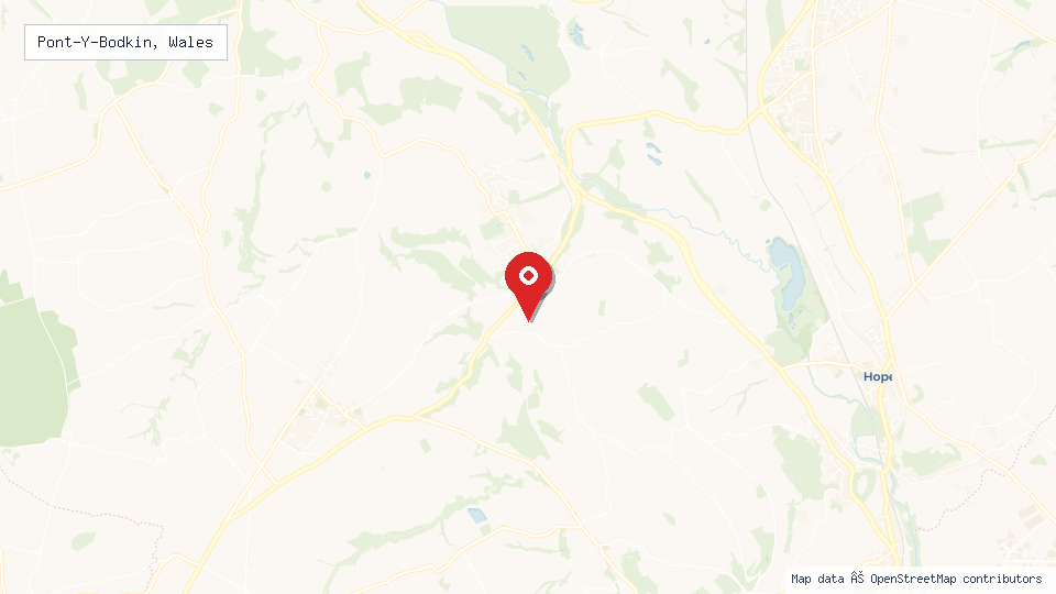 Street map of Pont-Y-Bodkin, Wales with location pin