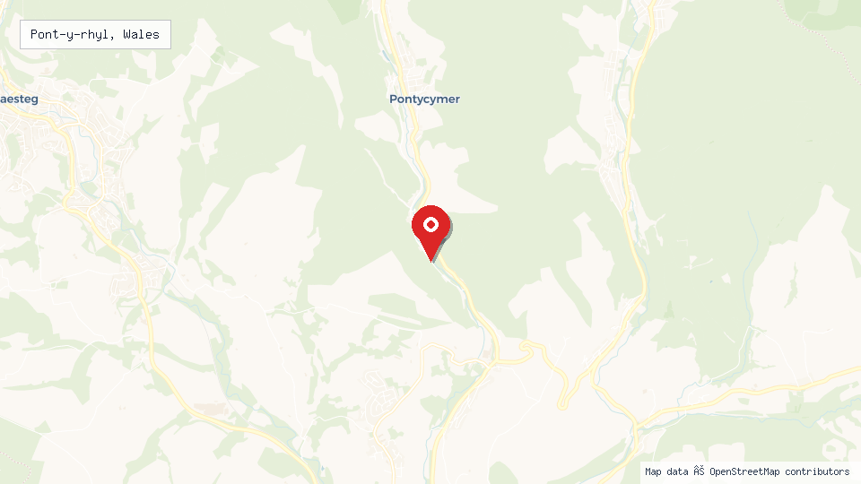 Street map of Pont-y-rhyl, Wales with location pin