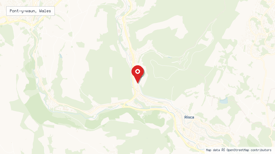 Street map of Pont-y-waun, Wales with location pin