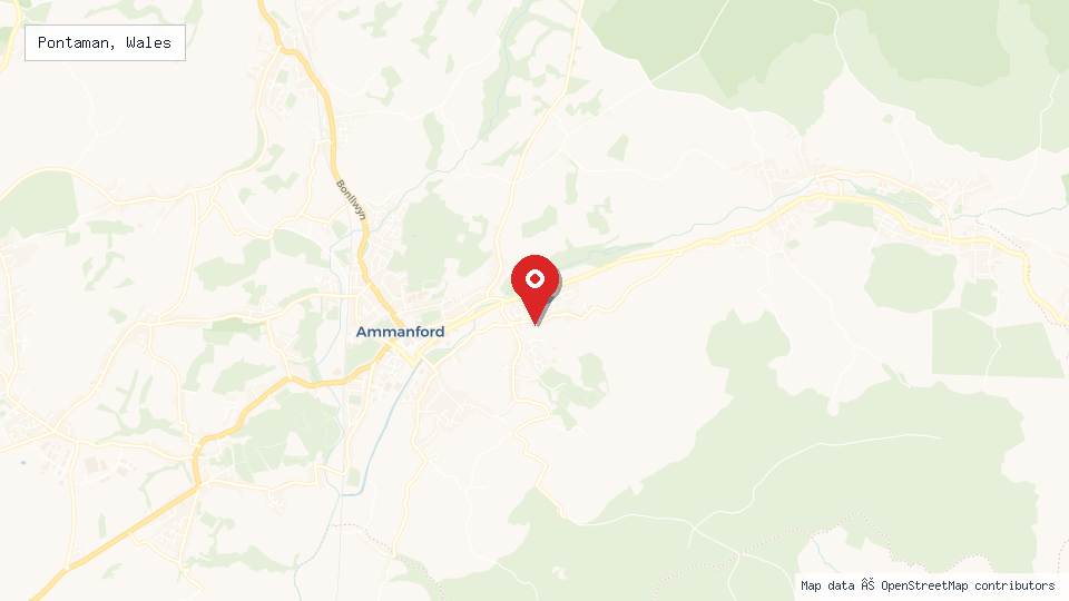 Street map of Pontaman, Wales with location pin