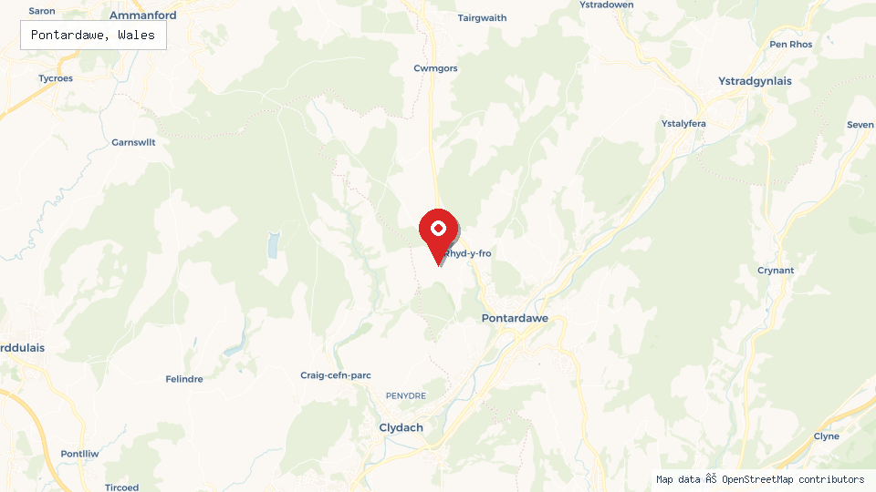 Street map of Pontardawe, Wales with location pin