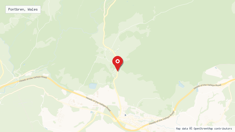 Street map of Pontbren, Wales with location pin