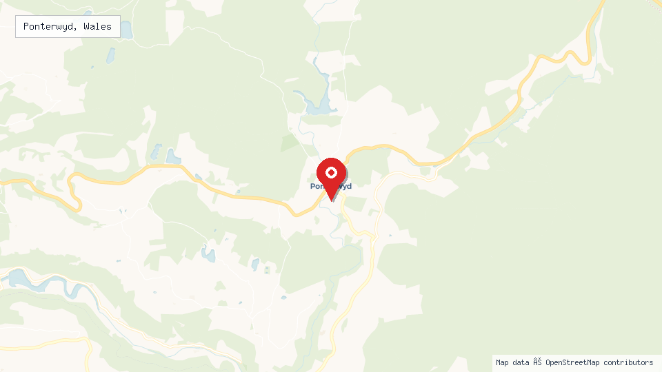 Street map of Ponterwyd, Wales with location pin
