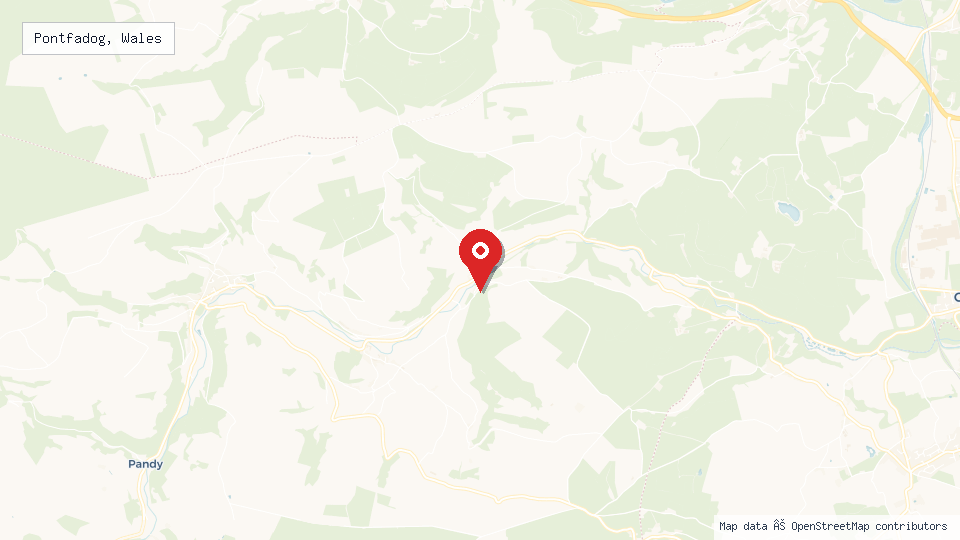 Street map of Pontfadog, Wales with location pin