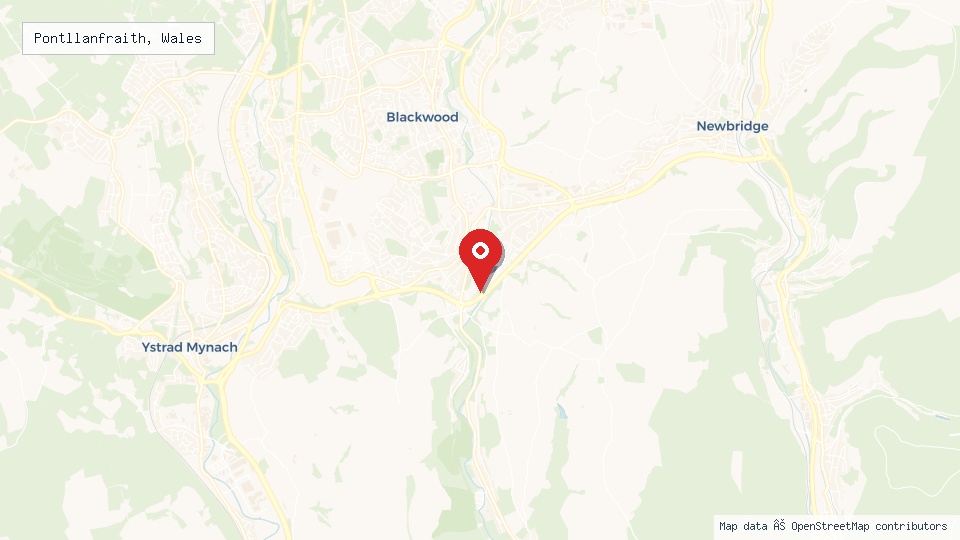 Street map of Pontllanfraith, Wales with location pin