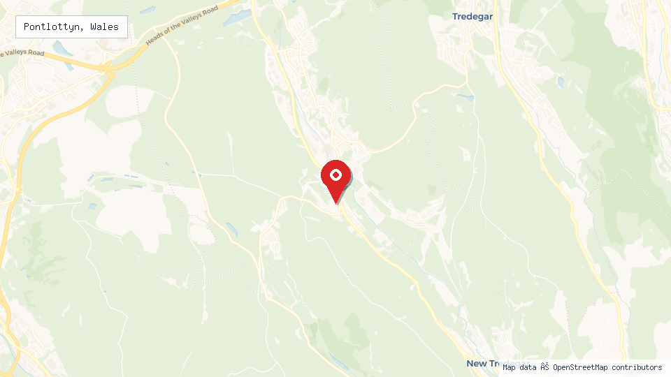 Street map of Pontlottyn, Wales with location pin