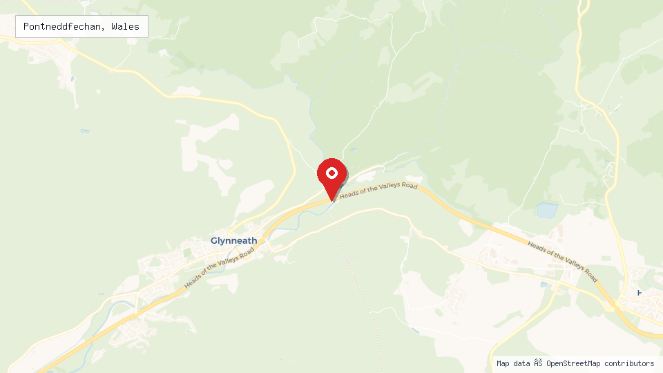 Street map of Pontneddfechan, Wales with location pin