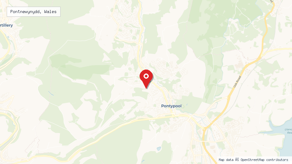 Street map of Pontnewynydd, Wales with location pin