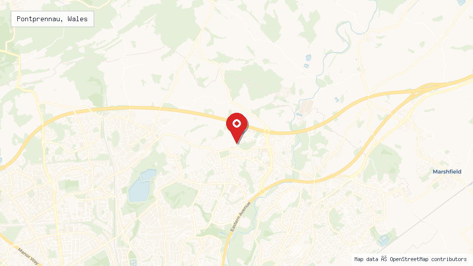 Street map of Pontprennau, Wales with location pin