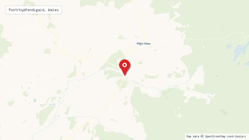Street map of Pontrhydfendigaid, Wales with location pin