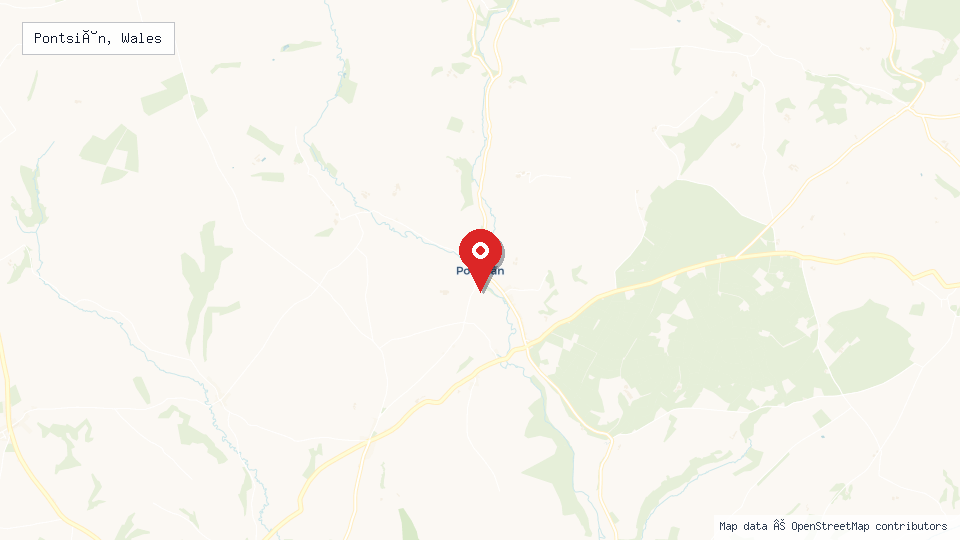 Street map of Pontsiân, Wales with location pin