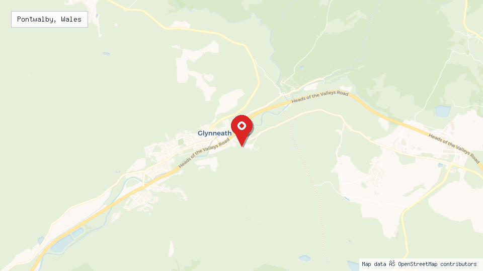 Street map of Pontwalby, Wales with location pin