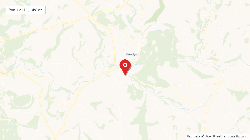 Street map of Pontwelly, Wales with location pin