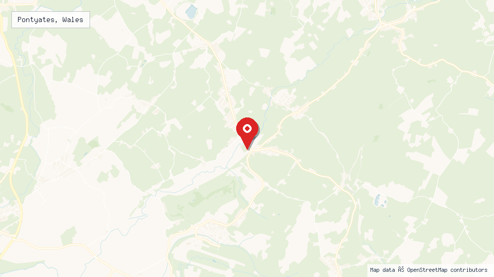 Street map of Pontyates, Wales with location pin
