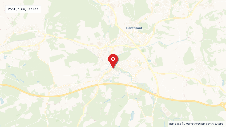 Street map of Pontyclun, Wales with location pin