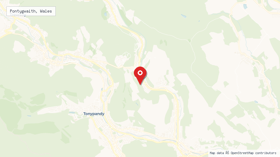 Street map of Pontygwaith, Wales with location pin