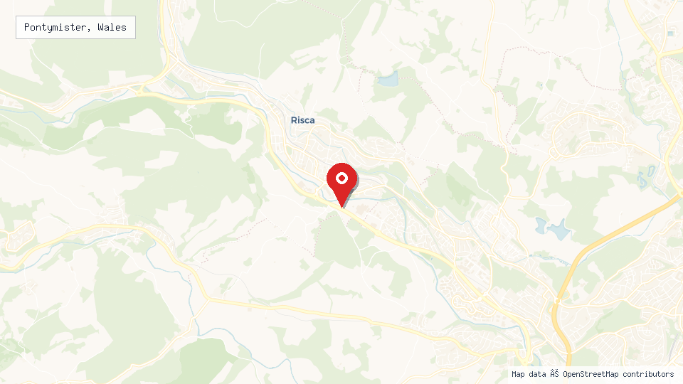 Street map of Pontymister, Wales with location pin