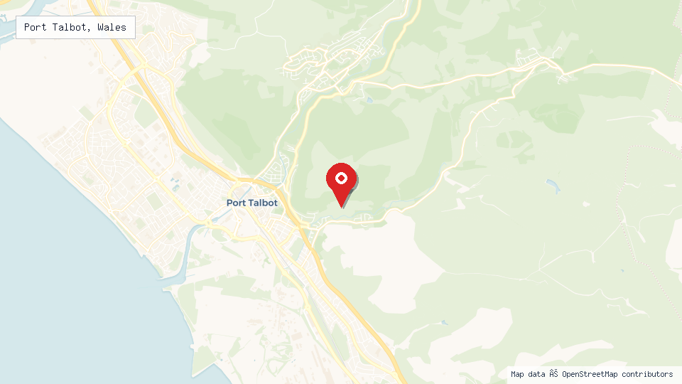 Street map of Port Talbot, Wales with location pin