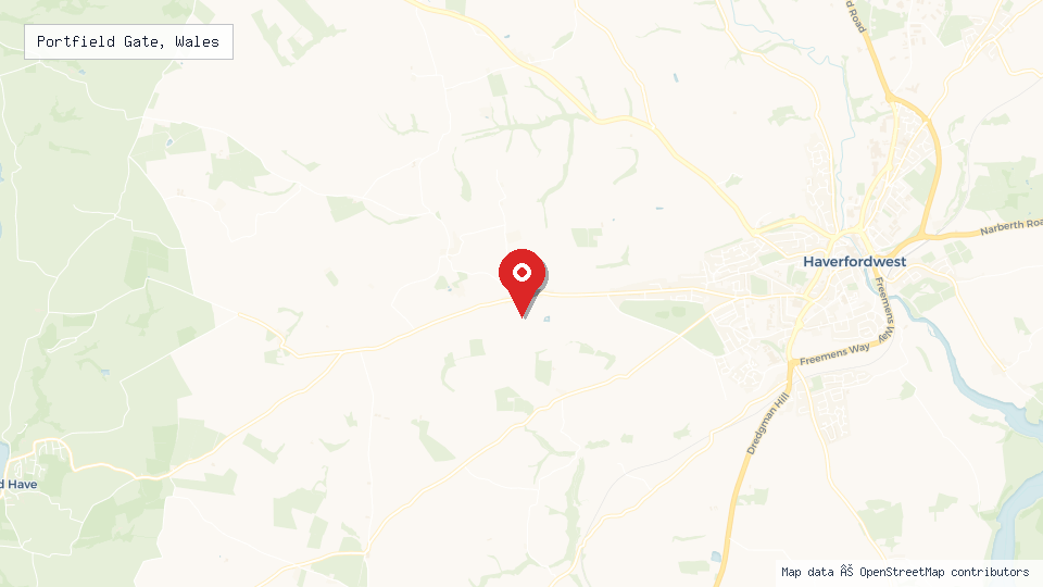 Street map of Portfield Gate, Wales with location pin