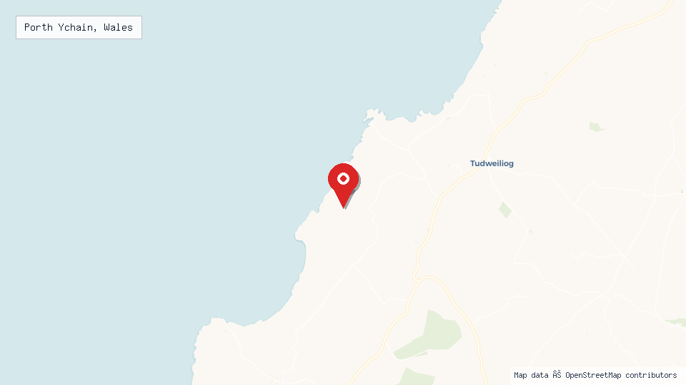 Street map of Porth Ychain, Wales with location pin