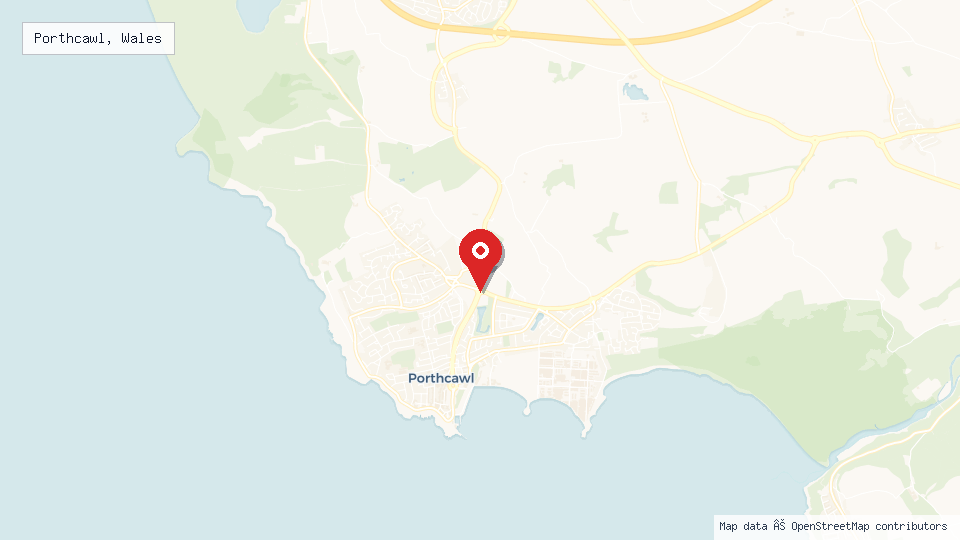 Street map of Porthcawl, Wales with location pin